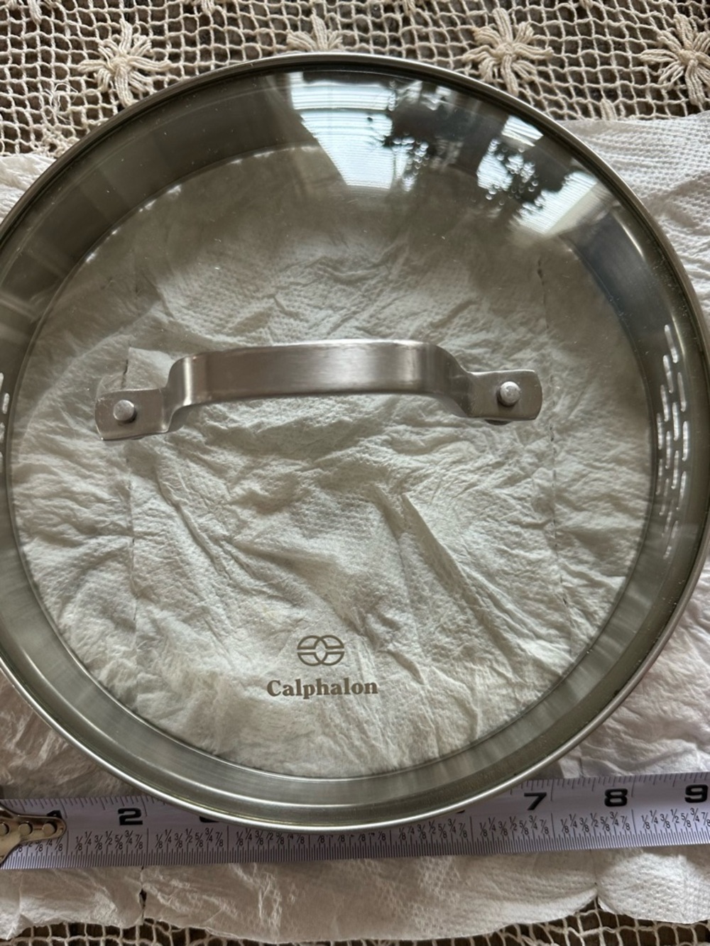 Calphalon strainer steamer lid like new 7 inch 2 1/2 quart replacement lid